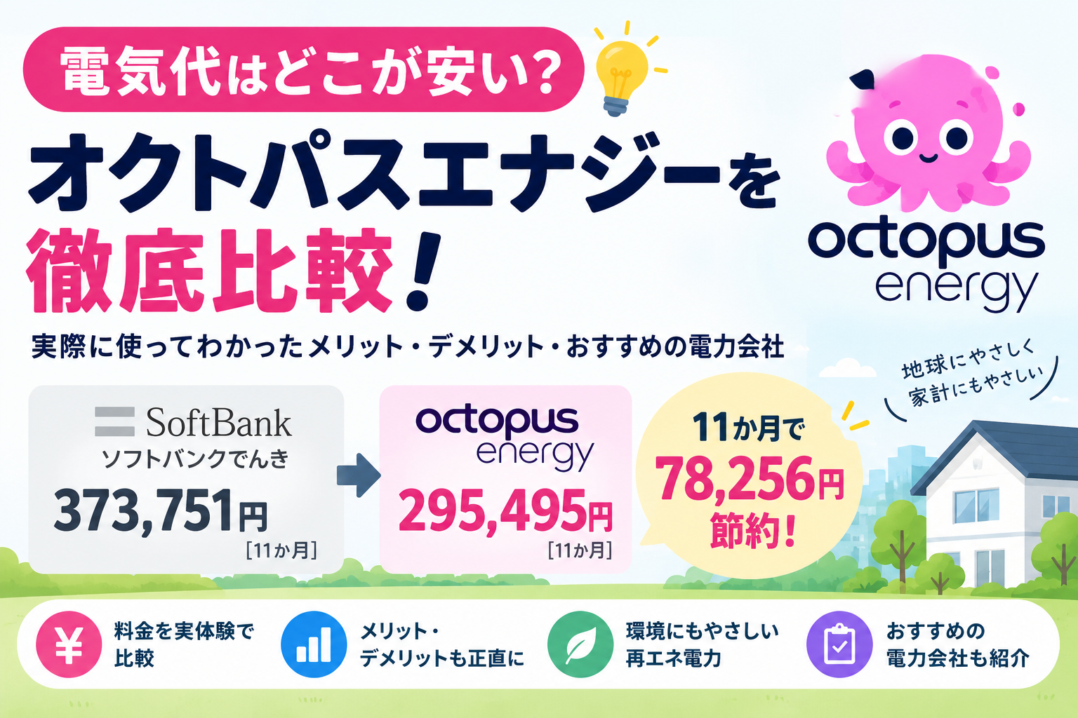 電気代はどこが安い？オクトパスエナジーを11か月比較