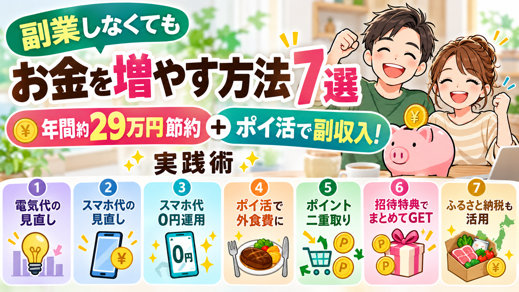 副業以外でお金を増やす方法7選｜年間約29万円節約＋ポイ活で副収入！実践術