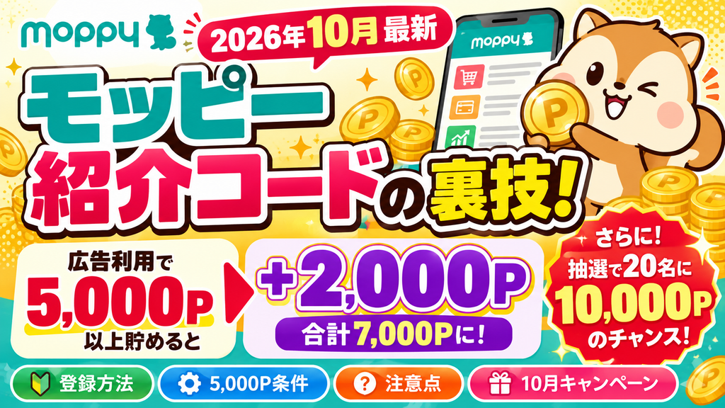 【2026年10月】モッピー紹介コードの裏技!2,000Pもらう方法と5,000P条件を解説